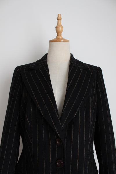 VINTAGE STRIPED WOOL BLAZER BLACK - SIZE 8