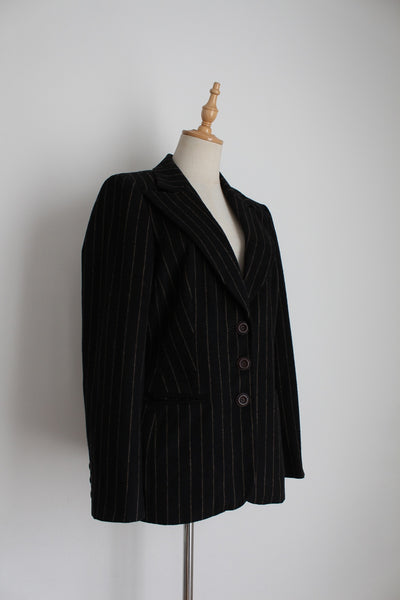VINTAGE STRIPED WOOL BLAZER BLACK - SIZE 8