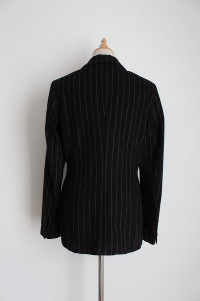VINTAGE STRIPED WOOL BLAZER BLACK - SIZE 8