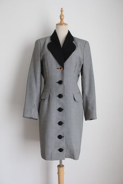 VINTAGE HOUNDSTOOTH WOOL DRESS - SIZE 8