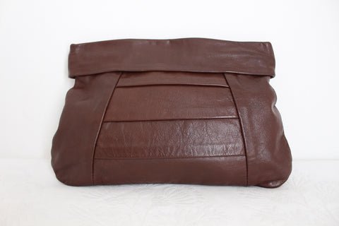VINTAGE GENUINE LEATHER PANELED CLUTCH BROWN