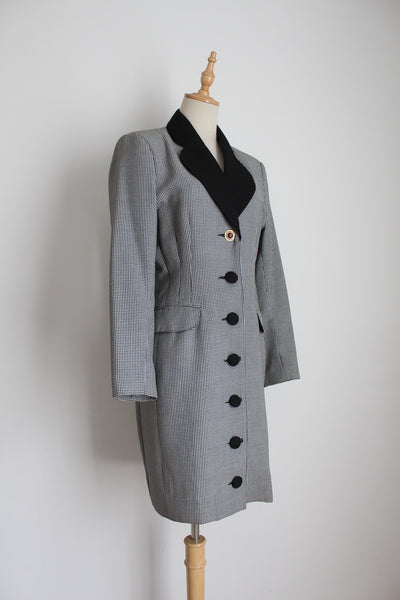 VINTAGE HOUNDSTOOTH WOOL DRESS - SIZE 8