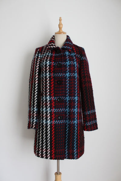 DESIGUAL CHECK WOOL COAT RED - SIZE 8