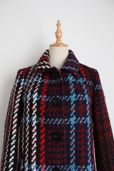 DESIGUAL CHECK WOOL COAT RED - SIZE 8