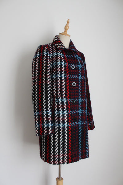 DESIGUAL CHECK WOOL COAT RED - SIZE 8