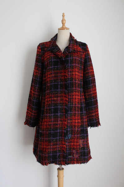 DESIGUAL TARTAN WOOL COAT RED - SIZE 10