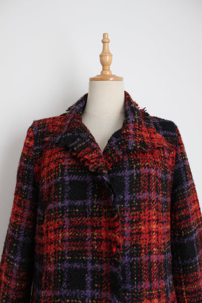 DESIGUAL TARTAN WOOL COAT RED - SIZE 10