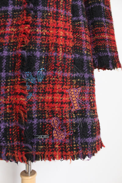 DESIGUAL TARTAN WOOL COAT RED - SIZE 10