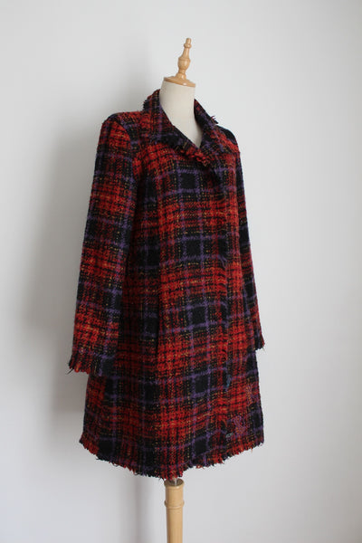 DESIGUAL TARTAN WOOL COAT RED - SIZE 10