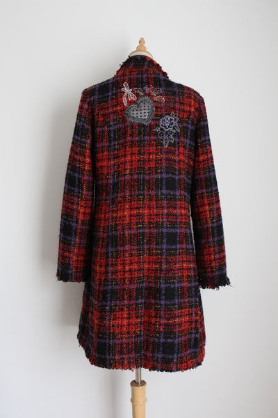 DESIGUAL TARTAN WOOL COAT RED - SIZE 10