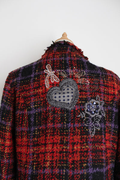 DESIGUAL TARTAN WOOL COAT RED - SIZE 10