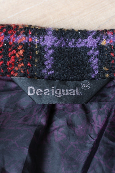 DESIGUAL TARTAN WOOL COAT RED - SIZE 10
