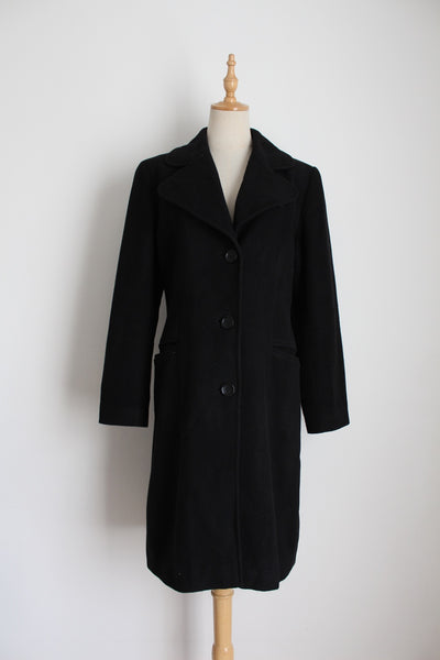 VINTAGE WOOL CASHMERE COAT BLACK - SIZE 10