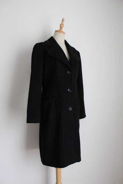 VINTAGE WOOL CASHMERE COAT BLACK - SIZE 10