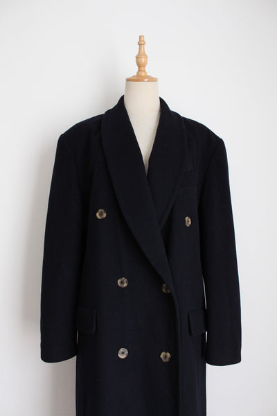 VINTAGE DOUBLE BREASTED WOOL COAT NAVY - SIZE 10