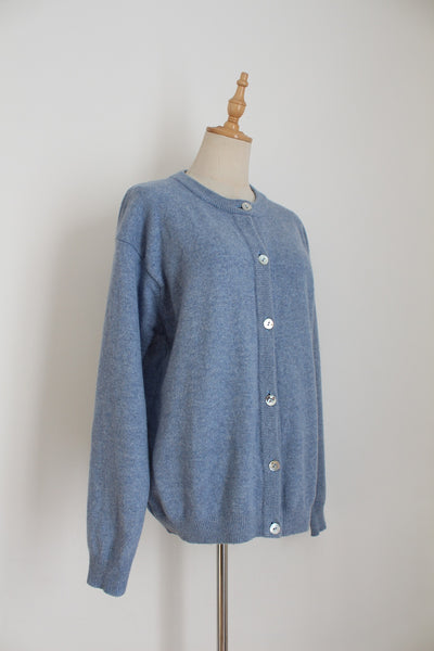 100% LAMBSWOOL CARDIGAN BLUE - SIZE M