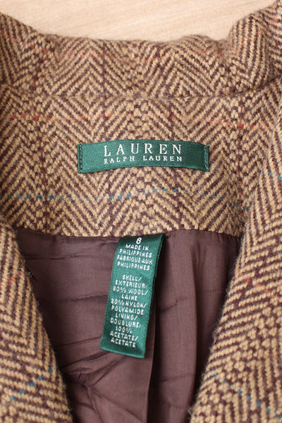RALPH LAUREN WOOL BLAZER BROWN - SIZE 8