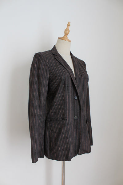 MAX MARA STRIPED WOOL BLAZER GREY - SIZE 6