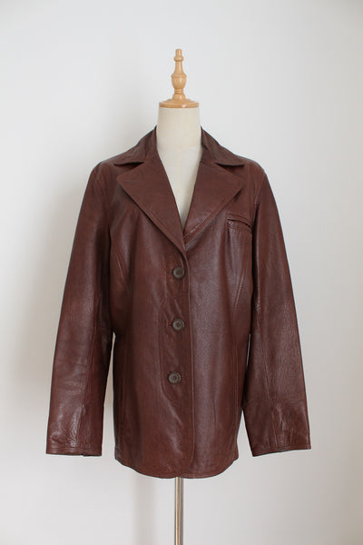 GENUINE LEATHER JACKET BROWN - SIZE 14
