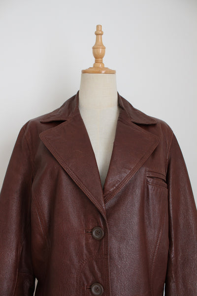 GENUINE LEATHER JACKET BROWN - SIZE 14