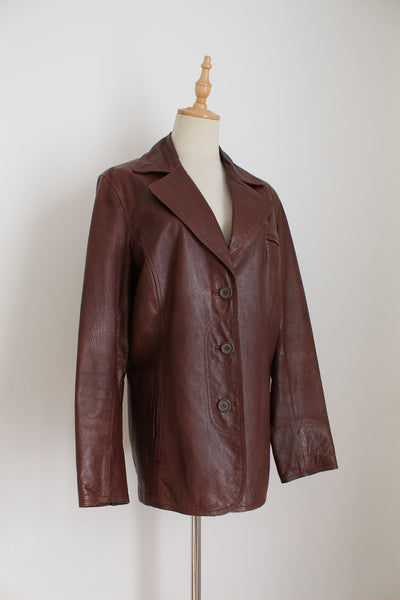 GENUINE LEATHER JACKET BROWN - SIZE 14