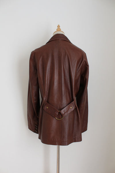 GENUINE LEATHER JACKET BROWN - SIZE 14