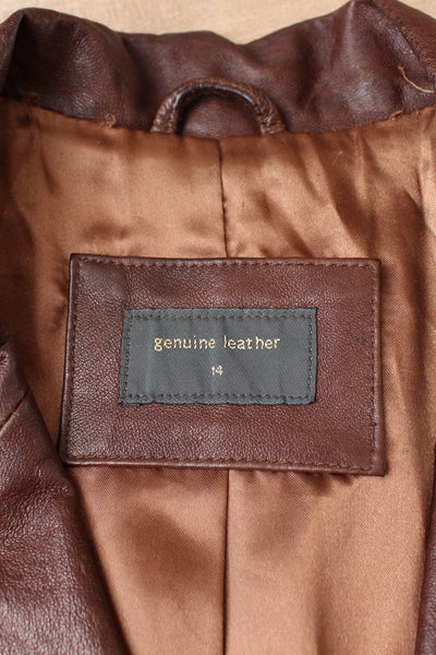 GENUINE LEATHER JACKET BROWN - SIZE 14