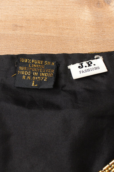 100% SILK BEADED BLOUSE BLACK GOLD - SIZE 10