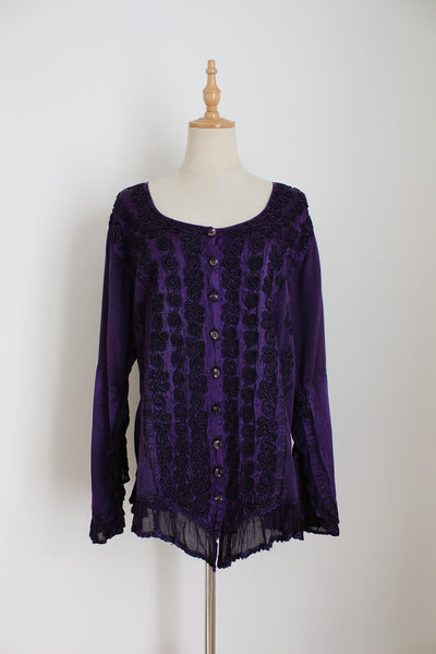 VINTAGE INDIAN EMBROIDERY TOP PURPLE - SIZE 12