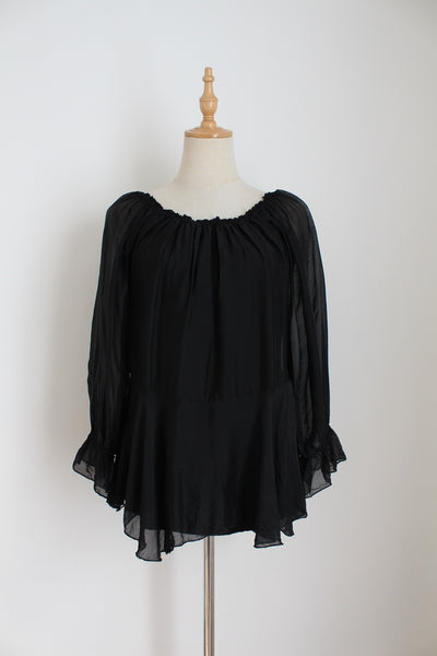 SILK BLEND PEPLUM BLOUSE BLACK - SIZE 8