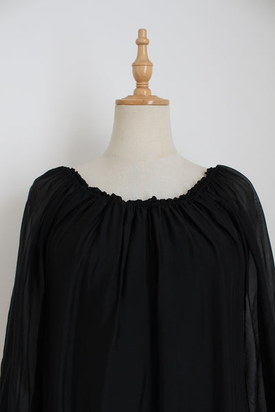 SILK BLEND PEPLUM BLOUSE BLACK - SIZE 8