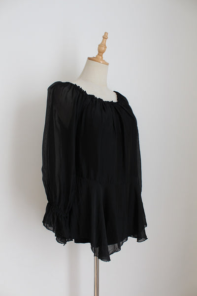 SILK BLEND PEPLUM BLOUSE BLACK - SIZE 8