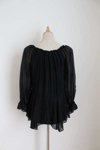 SILK BLEND PEPLUM BLOUSE BLACK - SIZE 8