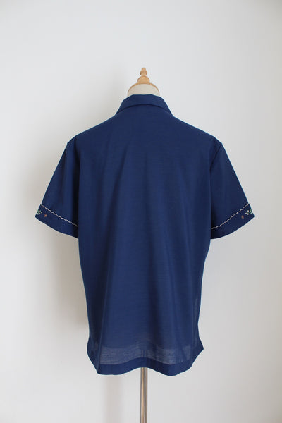 LILY CHINESE EMBROIDERY BLOUSE NAVY - SIZE 10