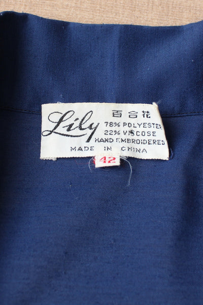 LILY CHINESE EMBROIDERY BLOUSE NAVY - SIZE 10