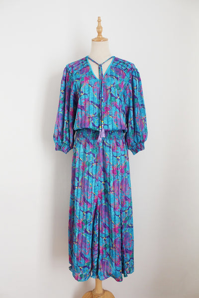 VINTAGE PLEATED DRESS BLUE - SIZE 14
