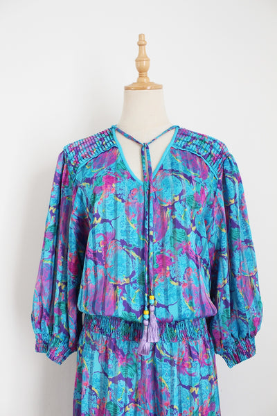 VINTAGE PLEATED DRESS BLUE - SIZE 14
