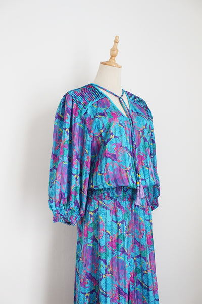 VINTAGE PLEATED DRESS BLUE - SIZE 14