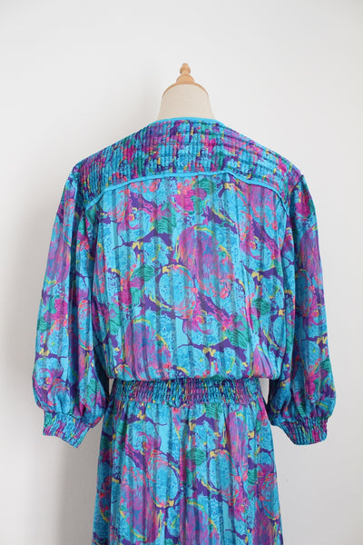 VINTAGE PLEATED DRESS BLUE - SIZE 14