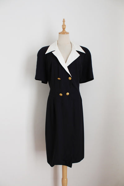 JOSEPH JANARD VINTAGE DRESS NAVY - SIZE 12