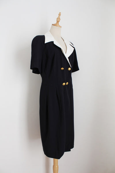 JOSEPH JANARD VINTAGE DRESS NAVY - SIZE 12