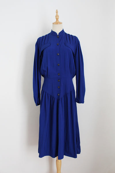 VINTAGE HIGH COLLAR DROP WAIST DRESS - SIZE 10