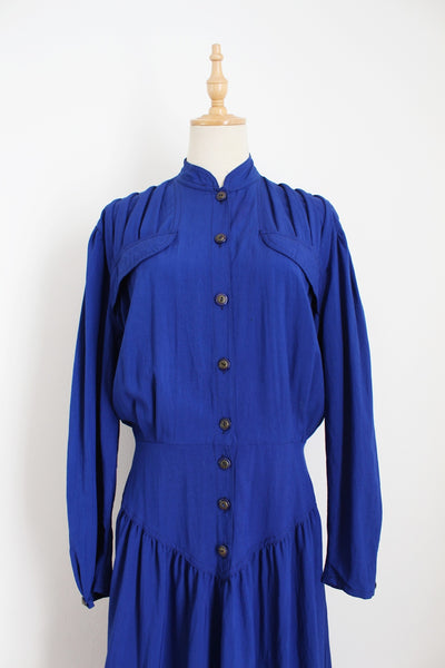 VINTAGE HIGH COLLAR DROP WAIST DRESS - SIZE 10