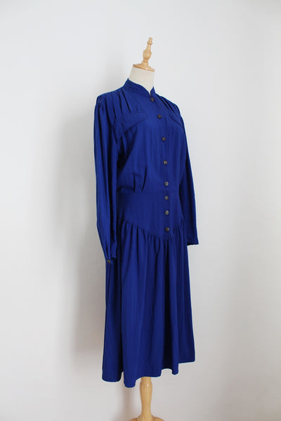VINTAGE HIGH COLLAR DROP WAIST DRESS - SIZE 10