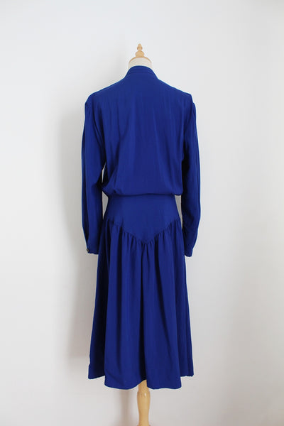 VINTAGE HIGH COLLAR DROP WAIST DRESS - SIZE 10