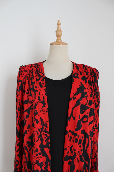 VINTAGE ABSTRACT DROP WAIST DRESS RED - SIZE 8