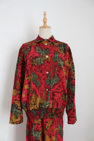 VINTAGE DROP WAIST LONG SLEEVE DRESS RED - SIZE 8