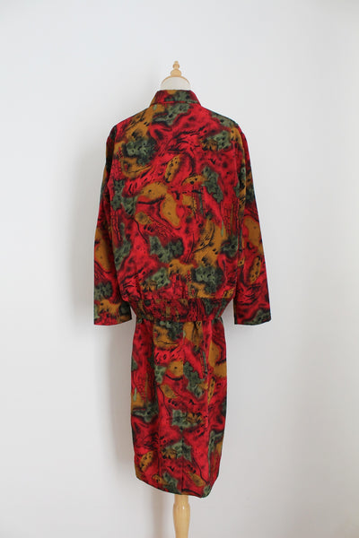 VINTAGE DROP WAIST LONG SLEEVE DRESS RED - SIZE 8