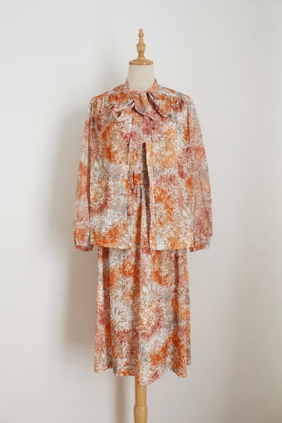 VINTAGE TWO PIECE DRESS BLOUSE PEACH - SIZE 8