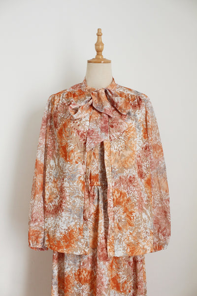VINTAGE TWO PIECE DRESS BLOUSE PEACH - SIZE 8